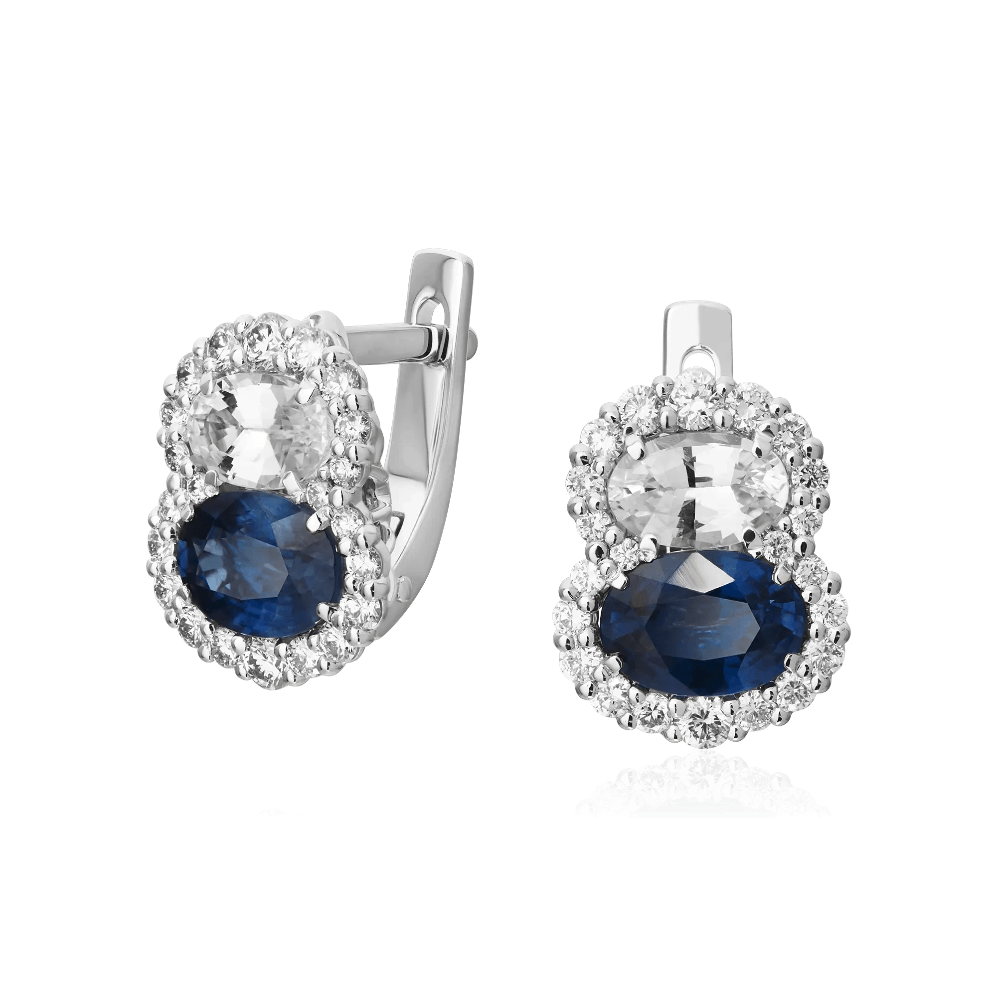 Серьги с сапфиром, бриллиантами из белого золота 585 пробы (арт. 128336)