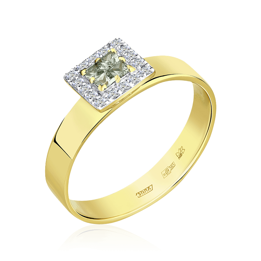 Кольцо с сапфиром, бриллиантами из желтого золота 585 пробы (арт. 103378)