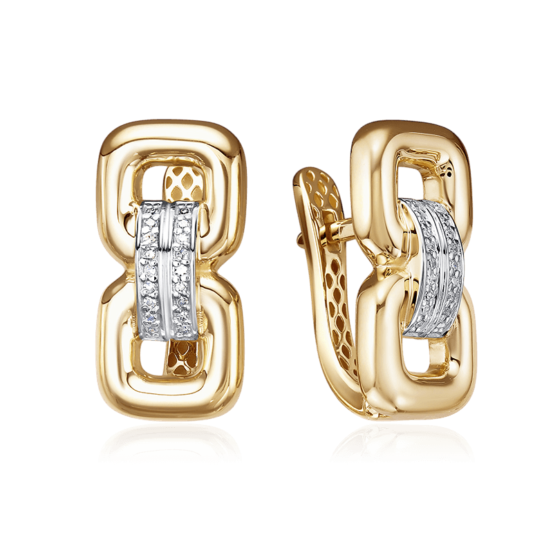 Серьги с бриллиантами из желтого золота 585 пробы (арт. 129602)