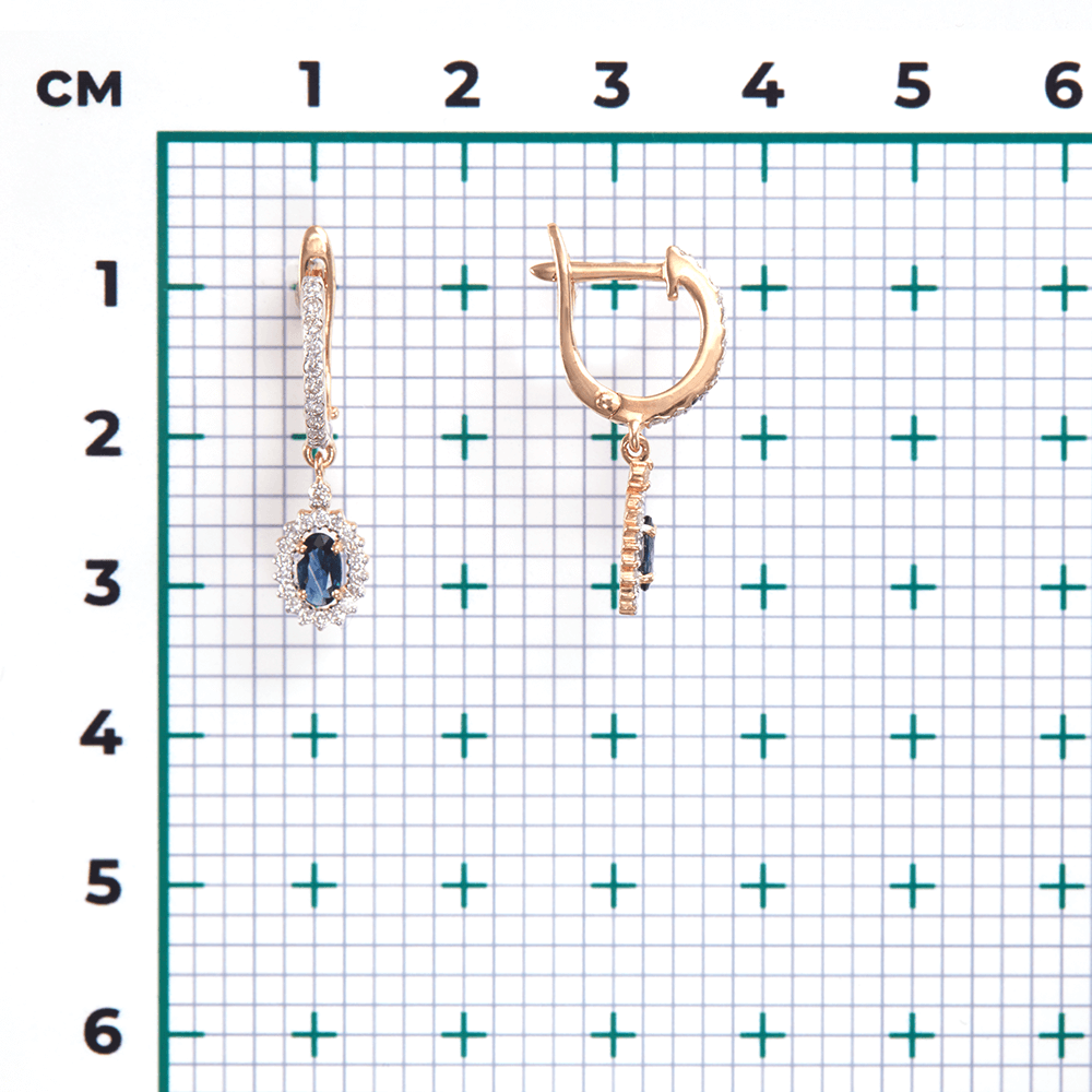 Серьги с сапфиром, бриллиантами из красного золота 585 пробы, фото № 3