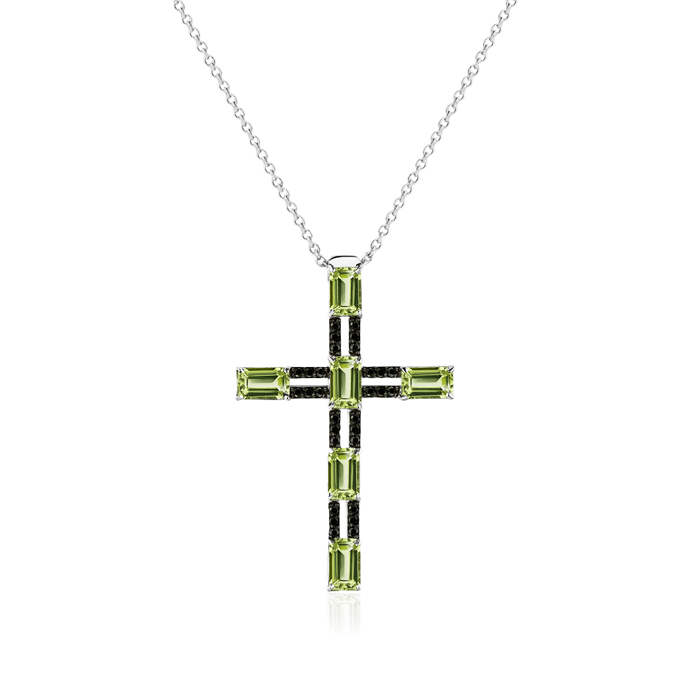 Крестик с турмалином, бриллиантами из белого золота 585 пробы, фото № 1