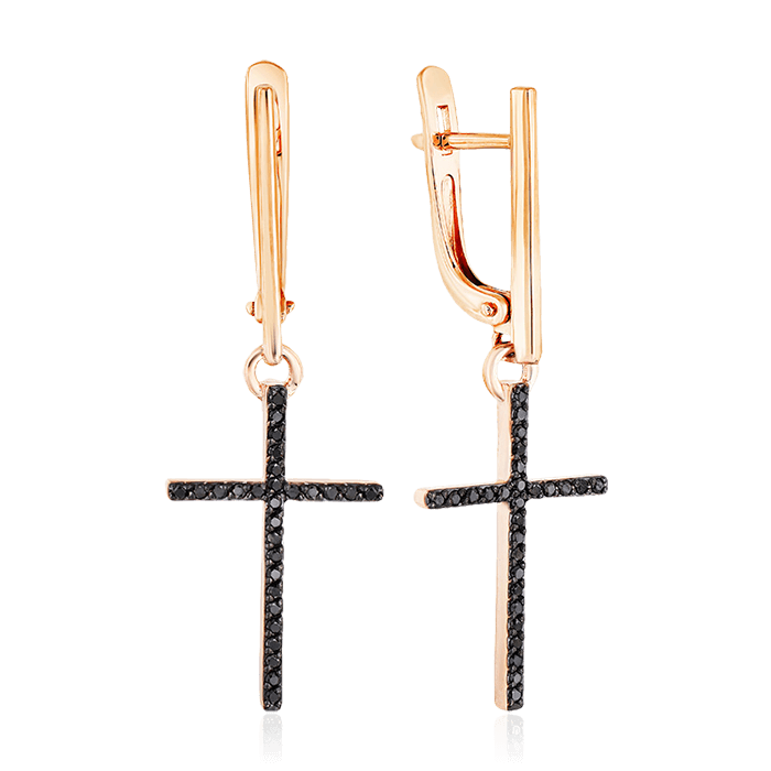 Серьги Кресты с бриллиантами из красного золота 585 пробы (арт. 81955)