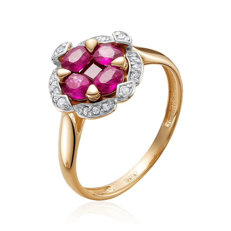 Кольцо с рубином, бриллиантами из красного золота 585 пробы (арт. 101235)