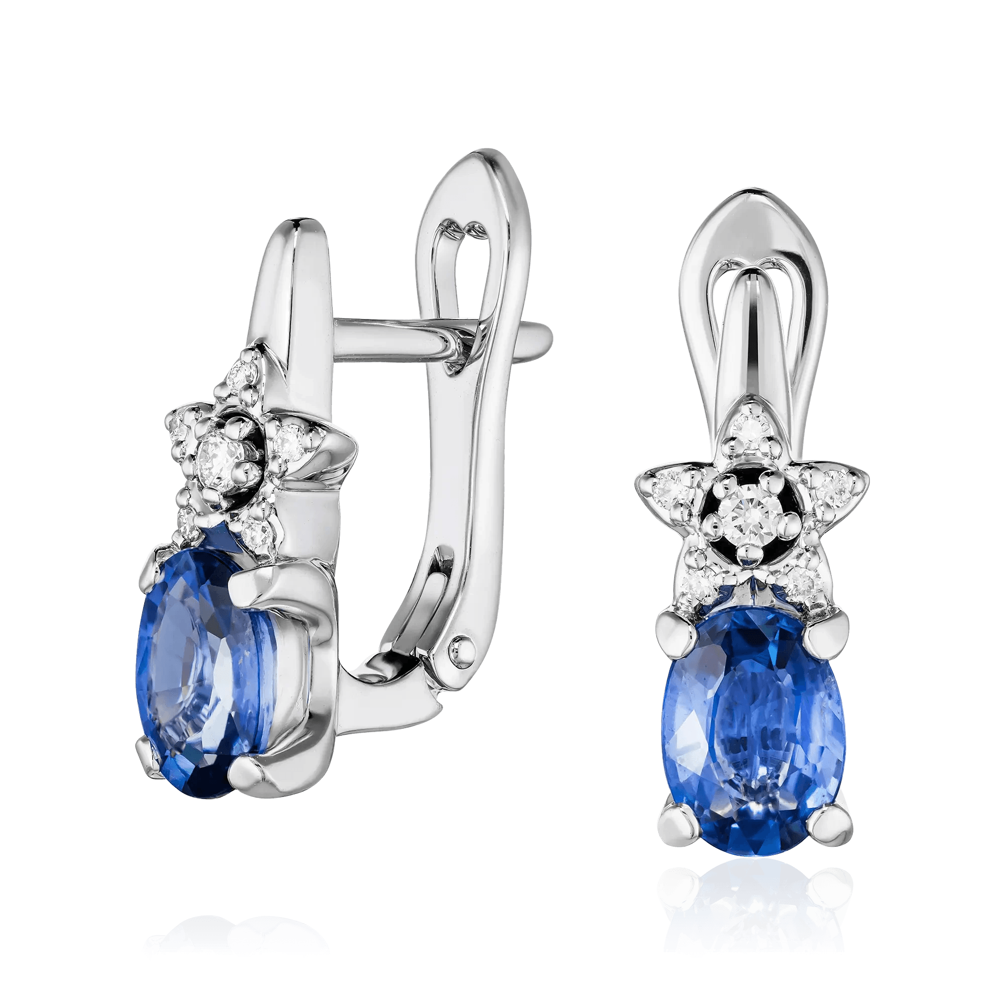 Серьги с сапфиром, бриллиантами из белого золота 585 пробы (арт. 132888)