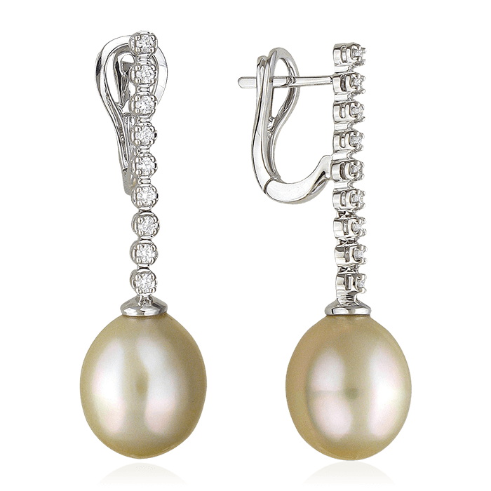 Серьги с бриллиантами, жемчугом из белого золота 585 пробы, фото № 1