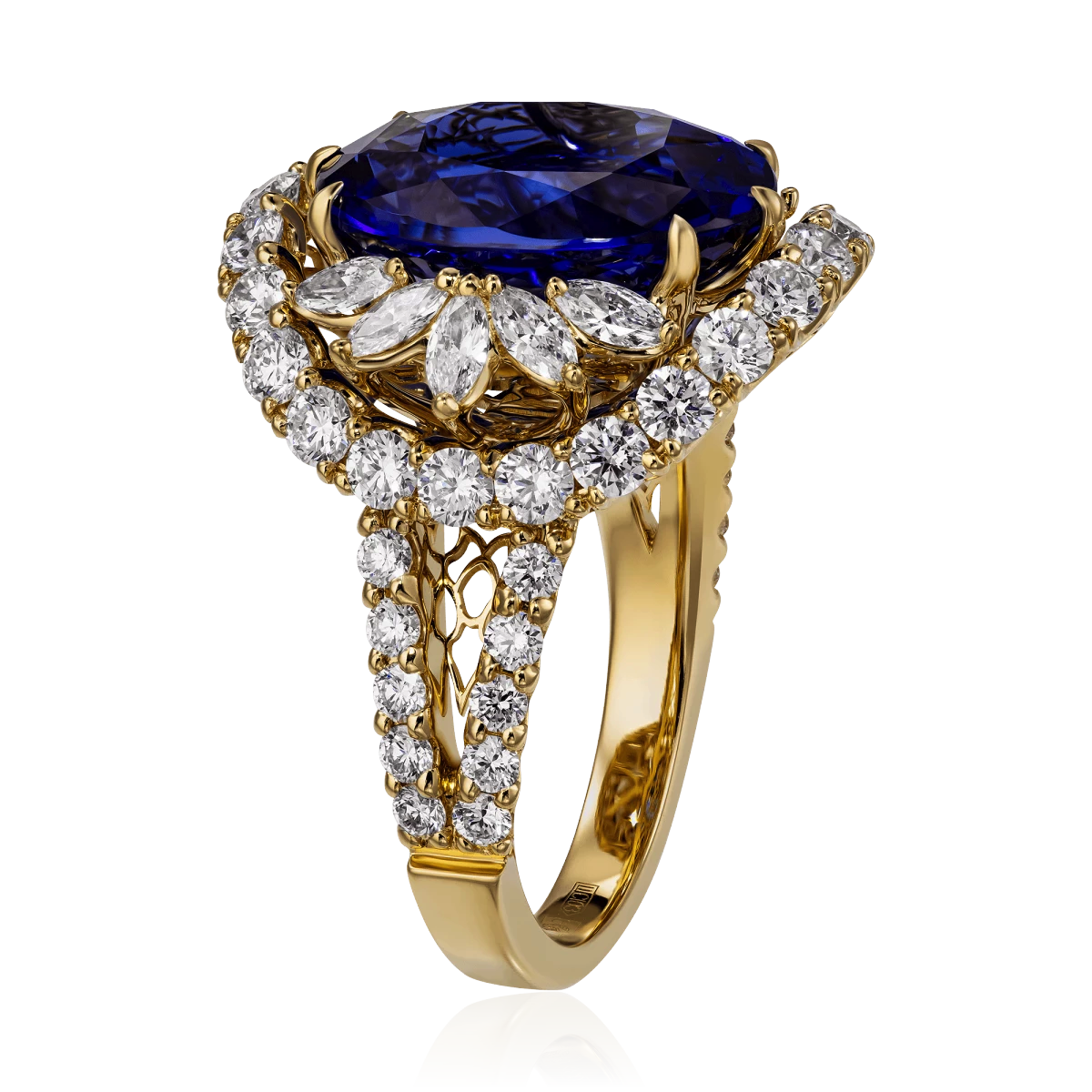 Кольцо с танзанитом, бриллиантами из желтого золота 750 пробы, фото № 3