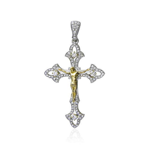 Крест с бриллиантами из комбинированного золота 750 пробы (арт. 38941)
