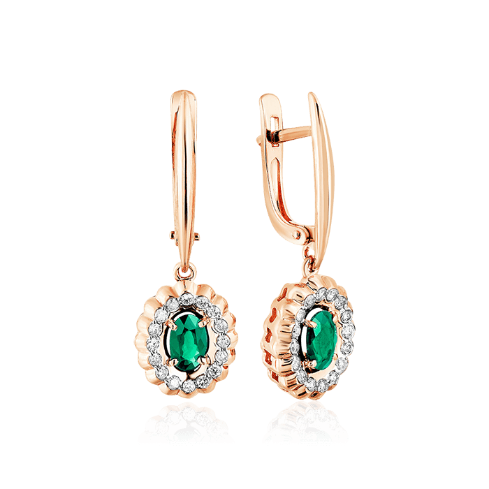 Серьги с изумрудом, бриллиантами из красного золота 585 пробы (арт. 62712)