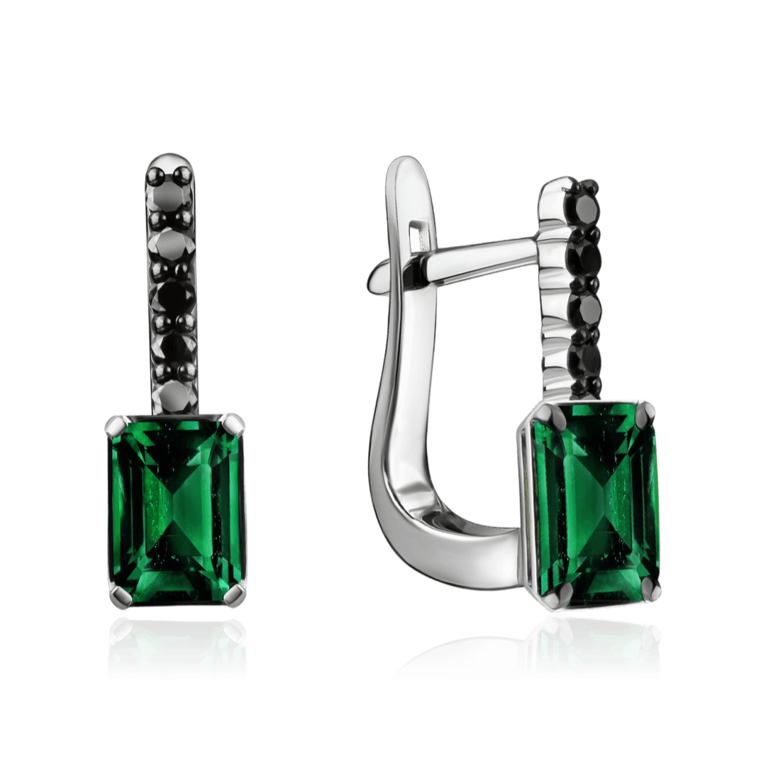 Серьги с бриллиантами, турмалином из белого золота 585 пробы (арт. 125001)