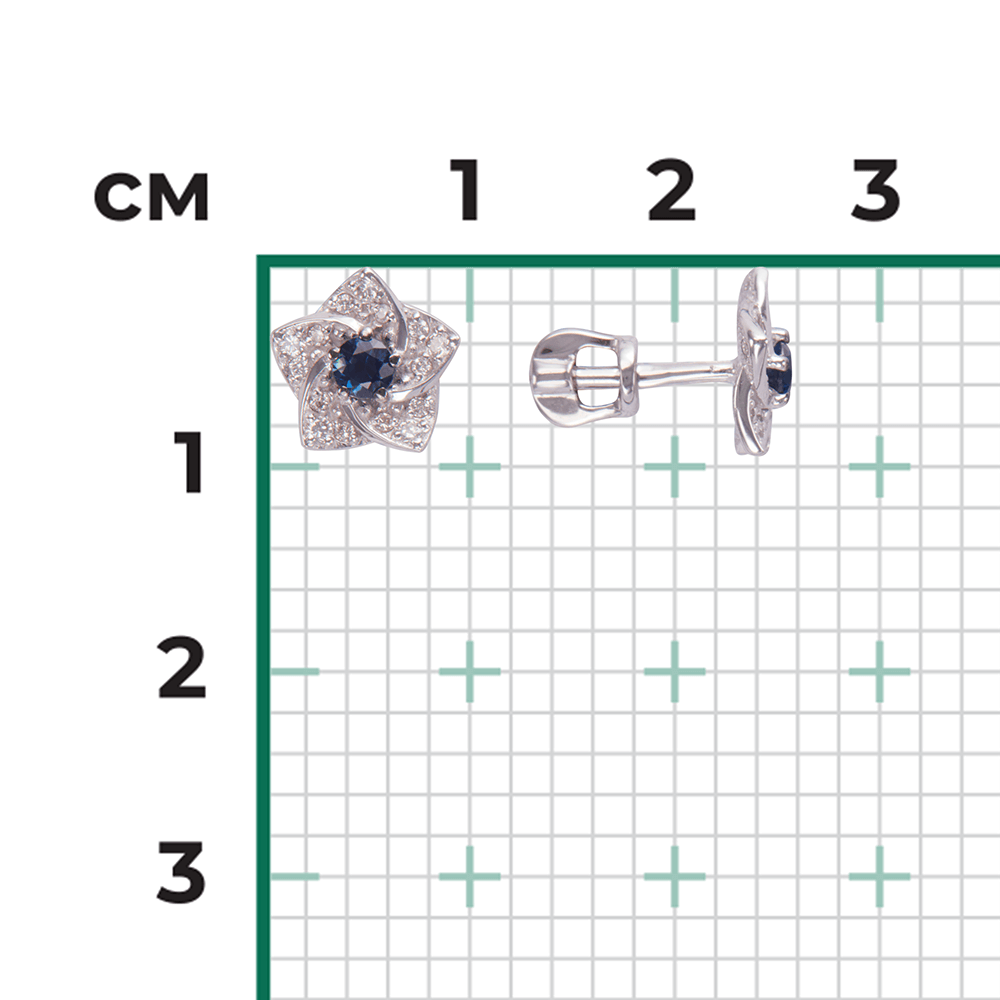Серьги с сапфиром, бриллиантами из белого золота 585 пробы, фото № 3
