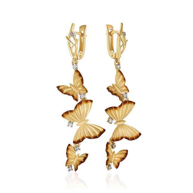 Серьги с бриллиантами из желтого золота 585 пробы из коллекции Танец Бабочек (арт. 44390)