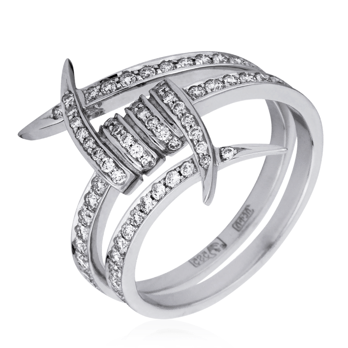 Терновое кольцо с бриллиантами из белого золота 585, фото № 1