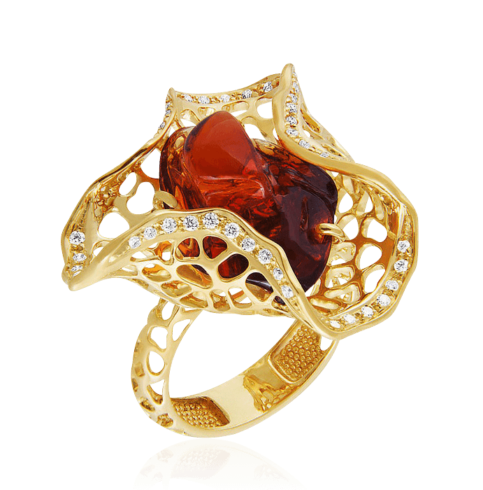 Кольцо с опалом, бриллиантами из желтого золота 750 пробы (арт. 39377)