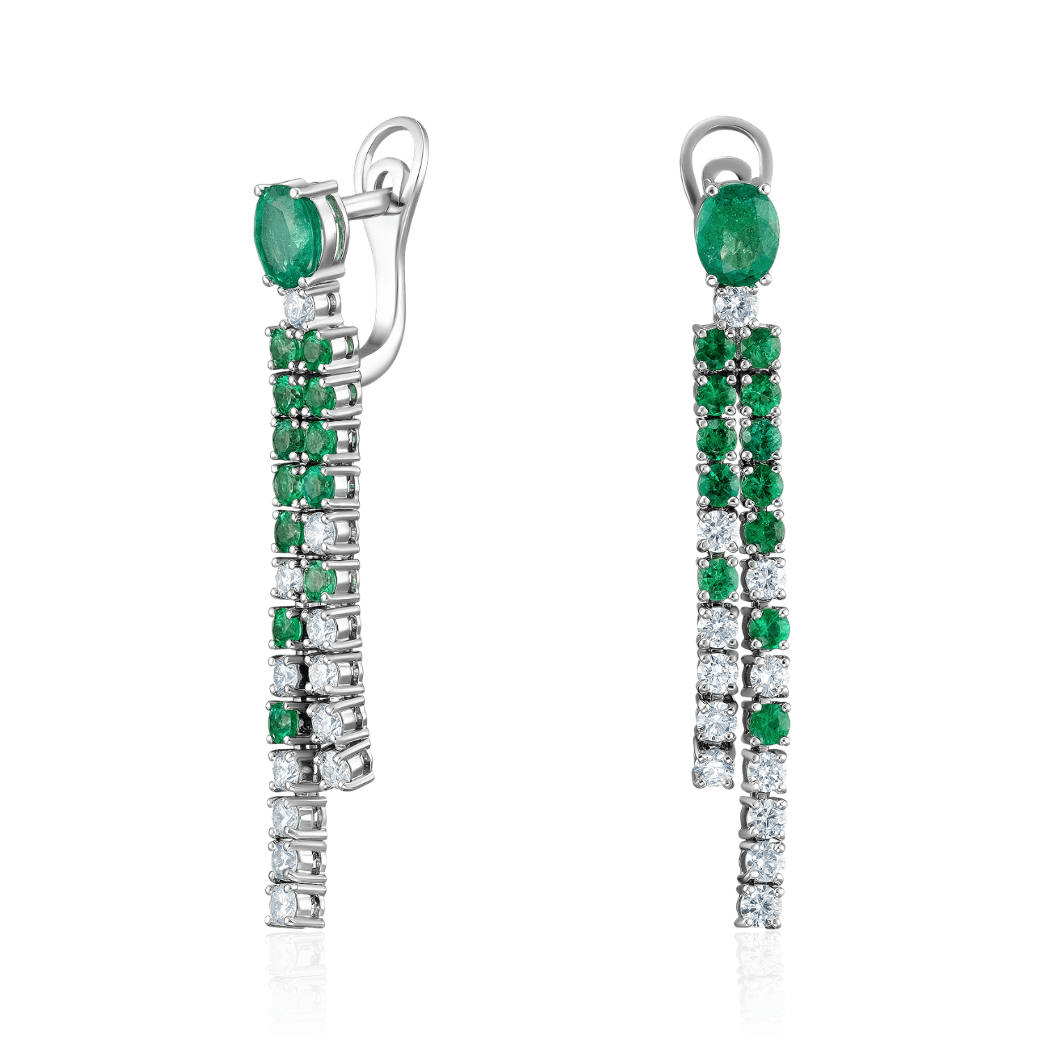 Серьги с изумрудом, бриллиантами из белого золота 585 пробы (арт. 134053)