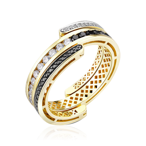 Кольцо с бриллиантами из желтого золота 585 пробы, фото № 2