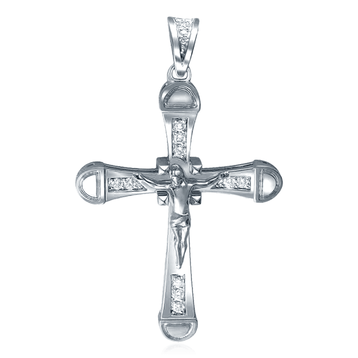 Крестик с бриллиантами из белого золота 750 пробы (арт. 74698)