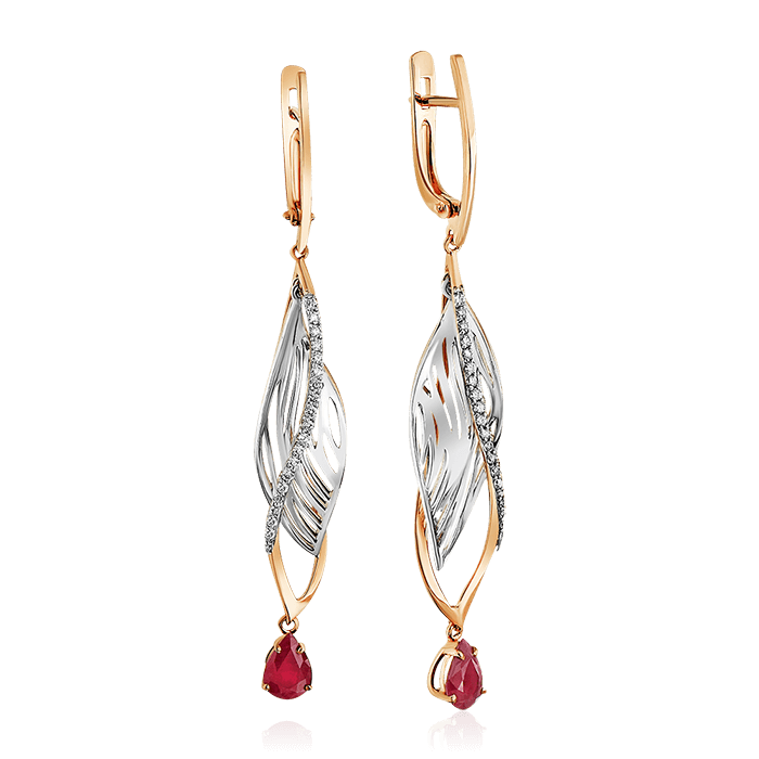 Серьги с рубином, бриллиантами из красного золота 585 пробы (арт. 59807)