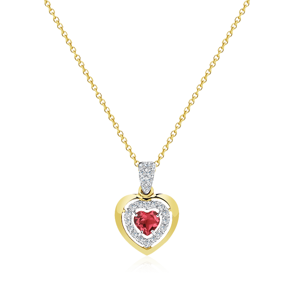 Колье Сердце с бриллиантами, турмалином из желтого золота 585 пробы, фото № 1