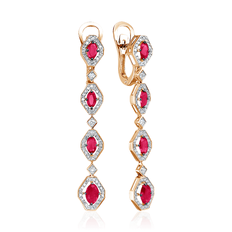 Серьги с рубином, бриллиантами из красного золота 585 пробы (арт. 122695)