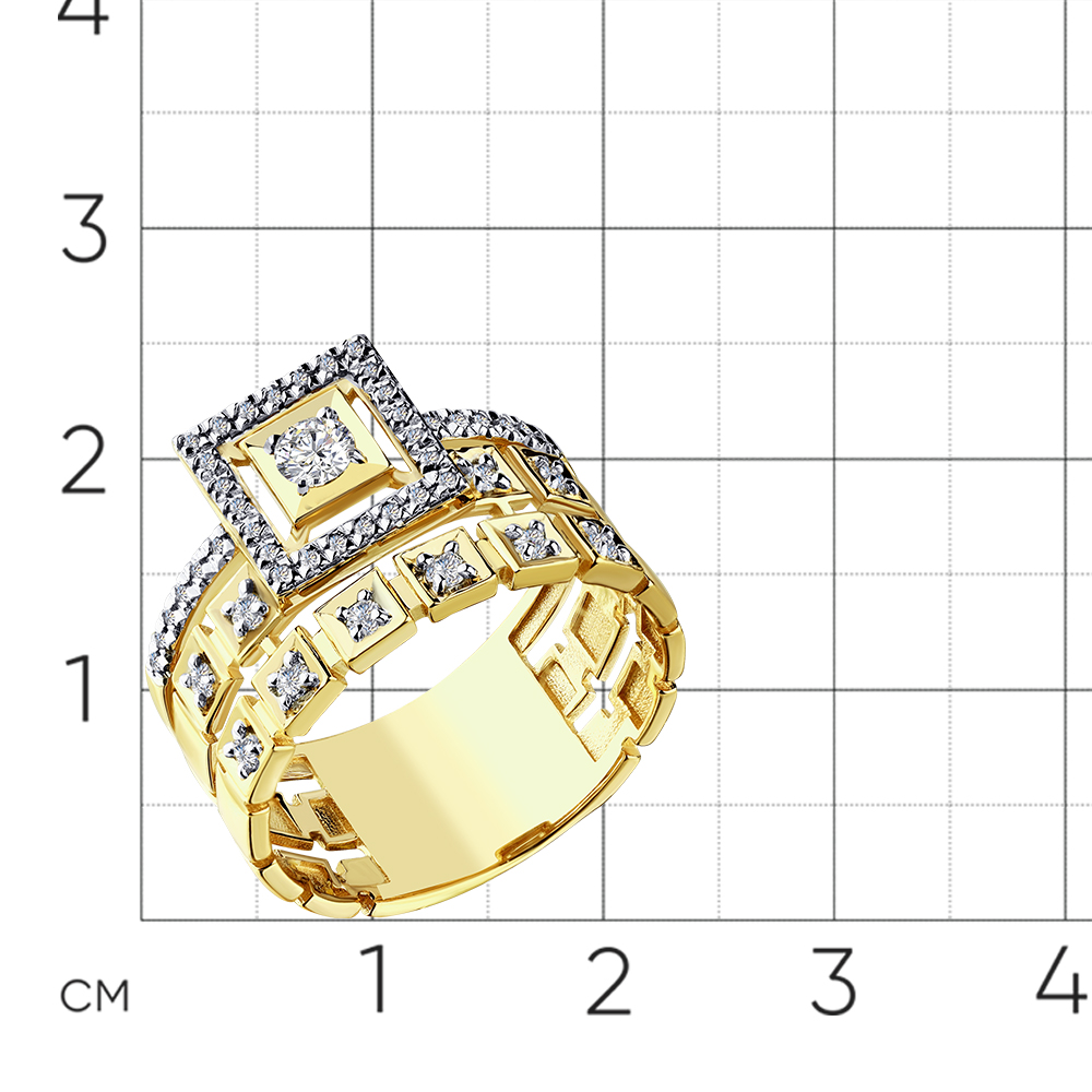 Кольцо с бриллиантами из желтого золота 585 пробы, фото № 2