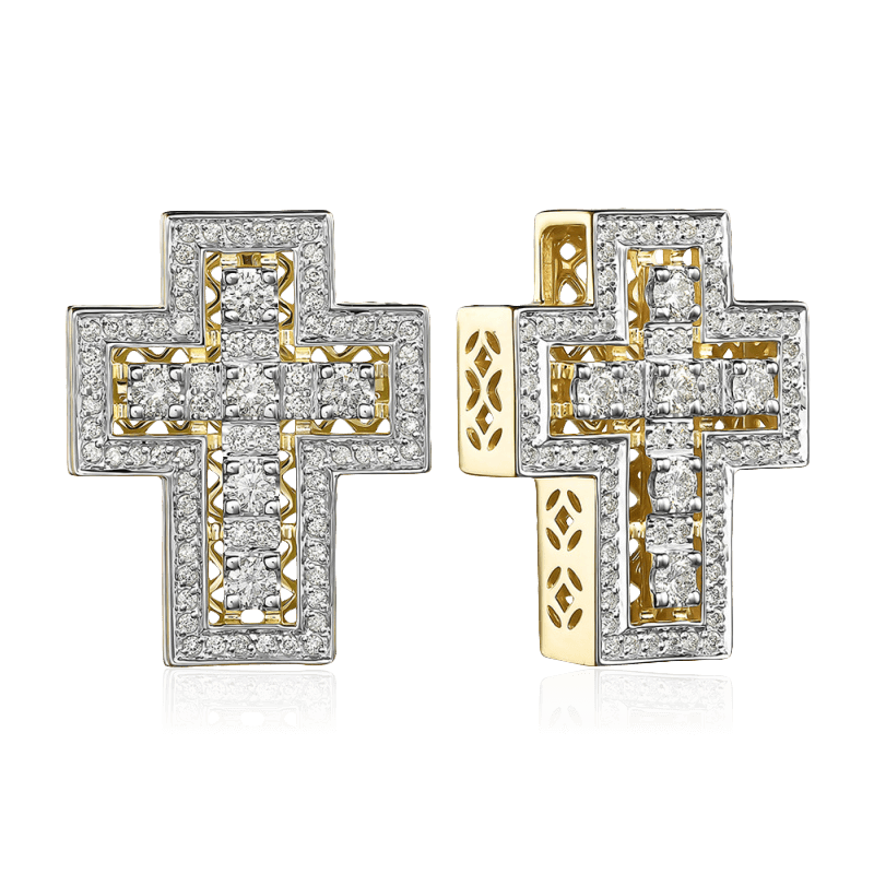 Крест с бриллиантами из желтого золота 585 пробы, фото № 1
