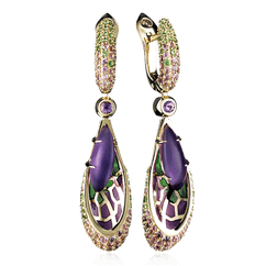 Серьги Libelle с аметистом, сапфиром, эмалью, тсаворитом из желтого золота 585 пробы (арт. 47912)
