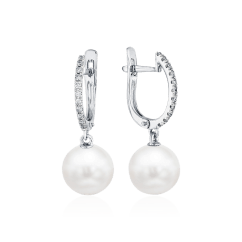 Серьги с жемчугом, бриллиантами из белого золота 585 пробы (арт. 66961)