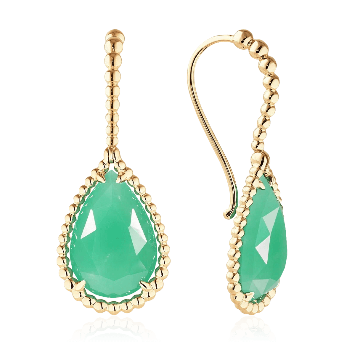 Серьги с хризопразом из желтого золота 585 пробы, фото № 1