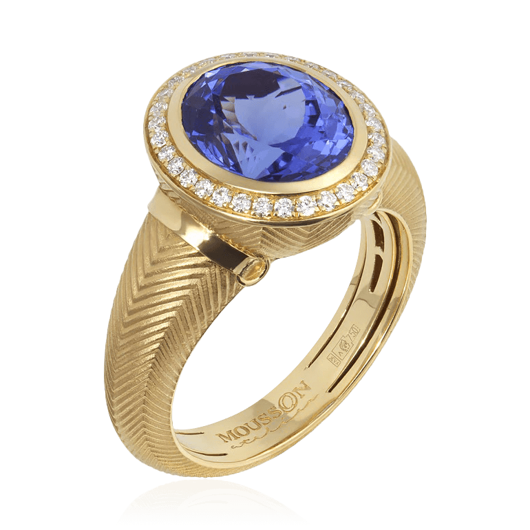Кольцо с танзанитом, бриллиантами из желтого золота 750 пробы, фото № 1