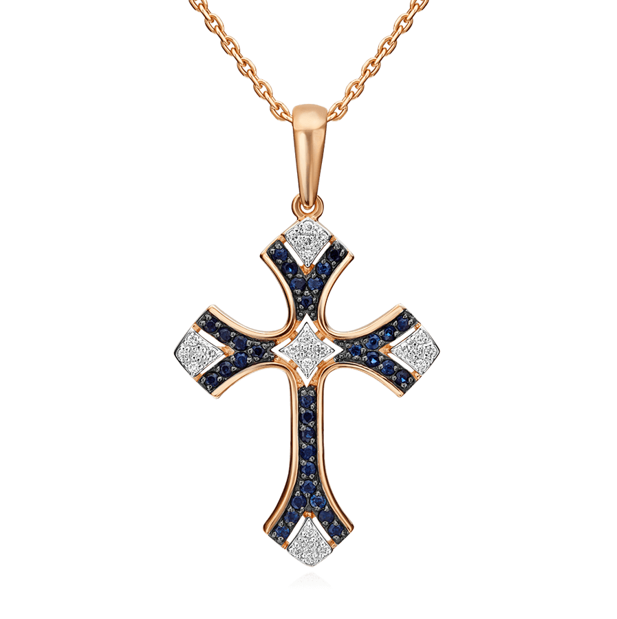 Крест с сапфиром, бриллиантами из красного золота 585 пробы (арт. 72097)