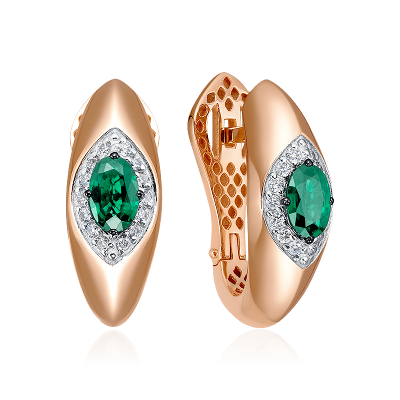 Серьги с бриллиантами, изумрудом из красного золота 585 пробы, фото № 1