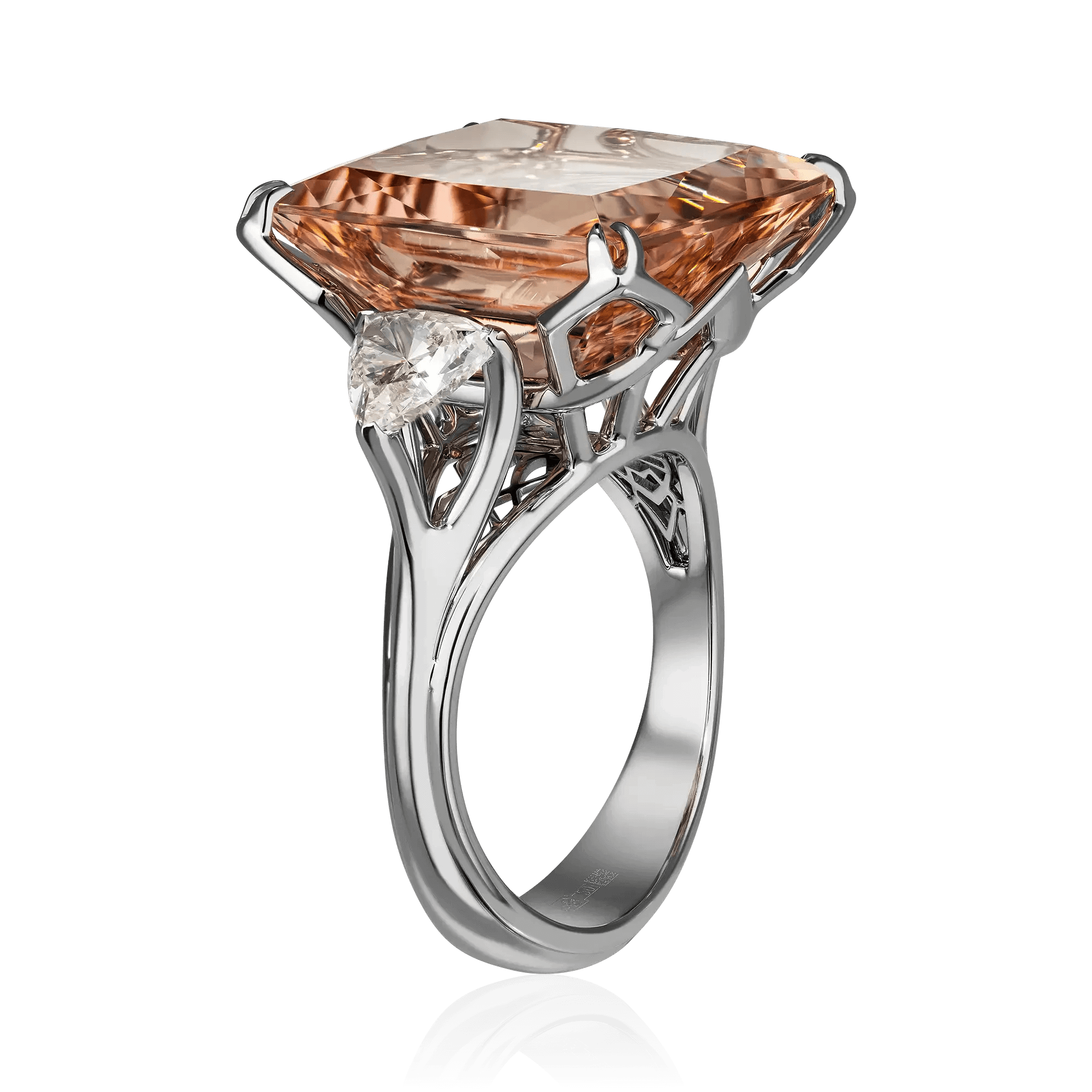 Кольцо с морганитом, бриллиантами из белого золота 750 пробы, фото № 3