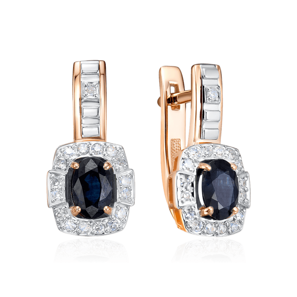 Серьги с сапфиром, бриллиантами из красного золота 585 пробы (арт. 132280)