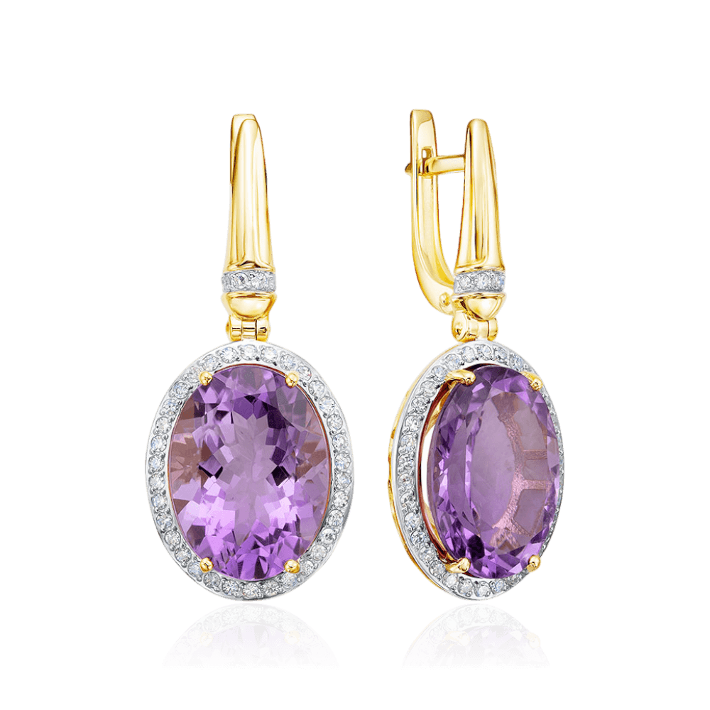 Серьги с аметистом, бриллиантами из желтого золота 585 пробы (арт. 132088)
