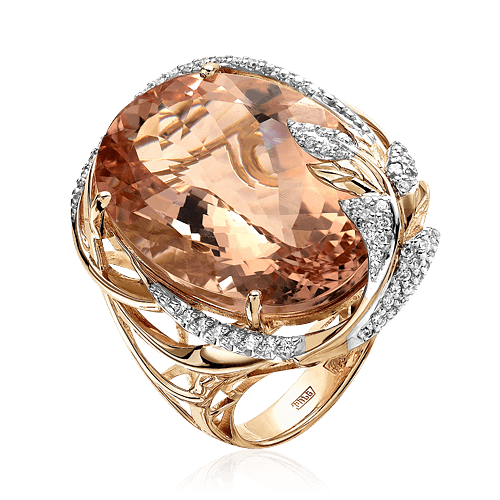 Кольцо с морганитом, бриллиантами из желтого золота 585 пробы, фото № 1