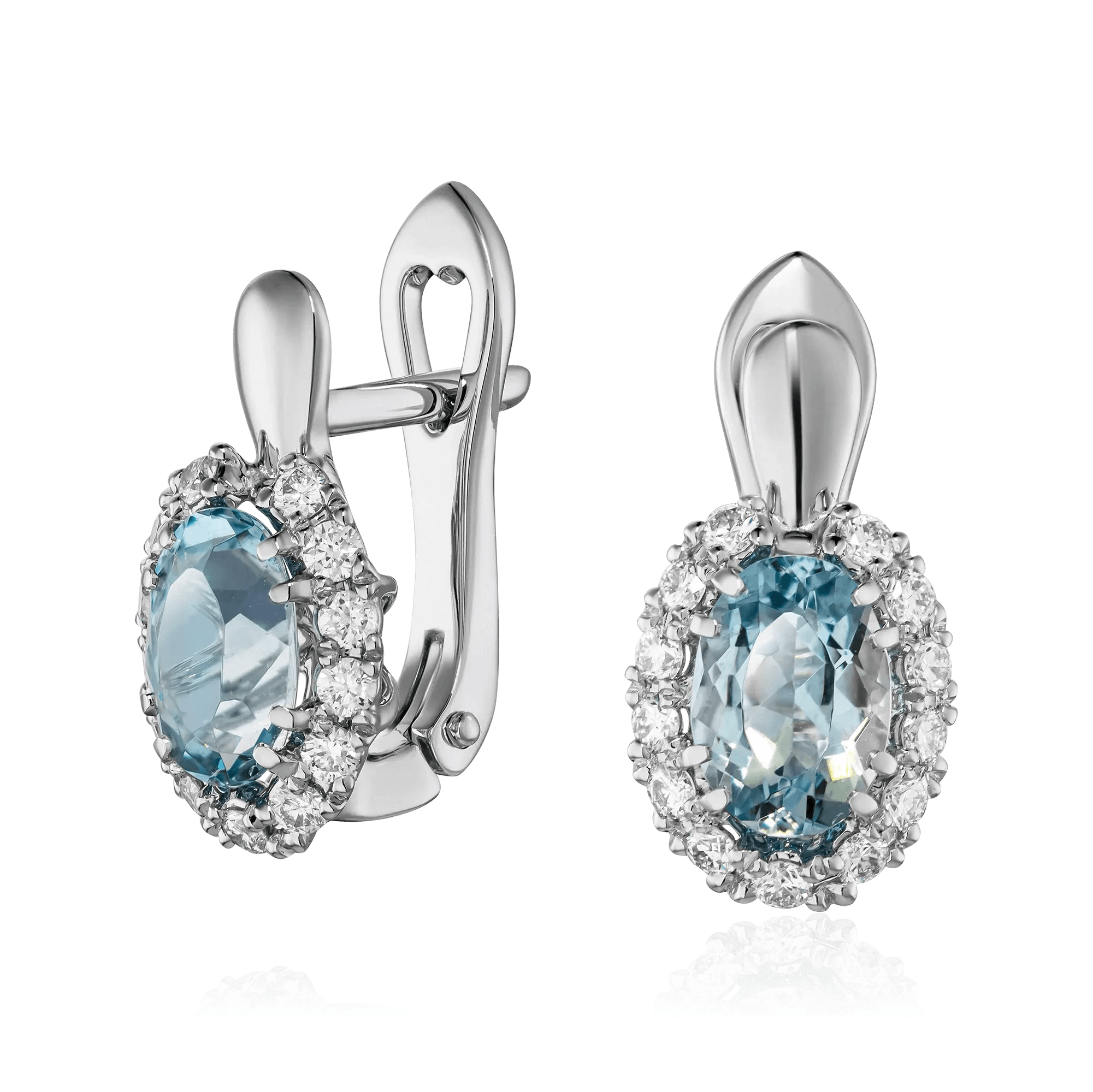 Серьги с аквамарином, бриллиантами из платины  950 пробы (арт. 122365)