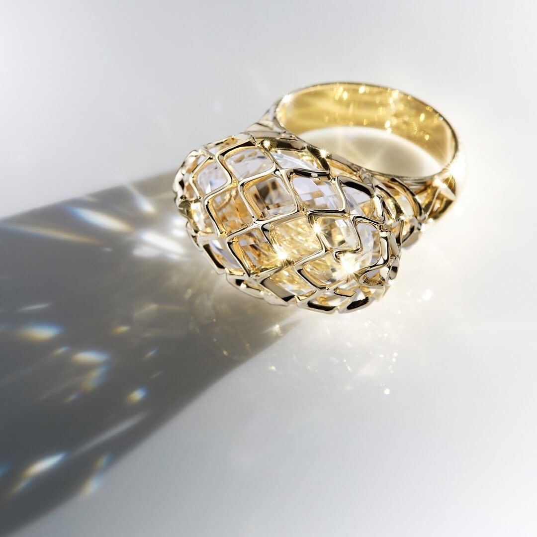 Кольцо с горным хрусталем из желтого золота 585 пробы, фото № 2
