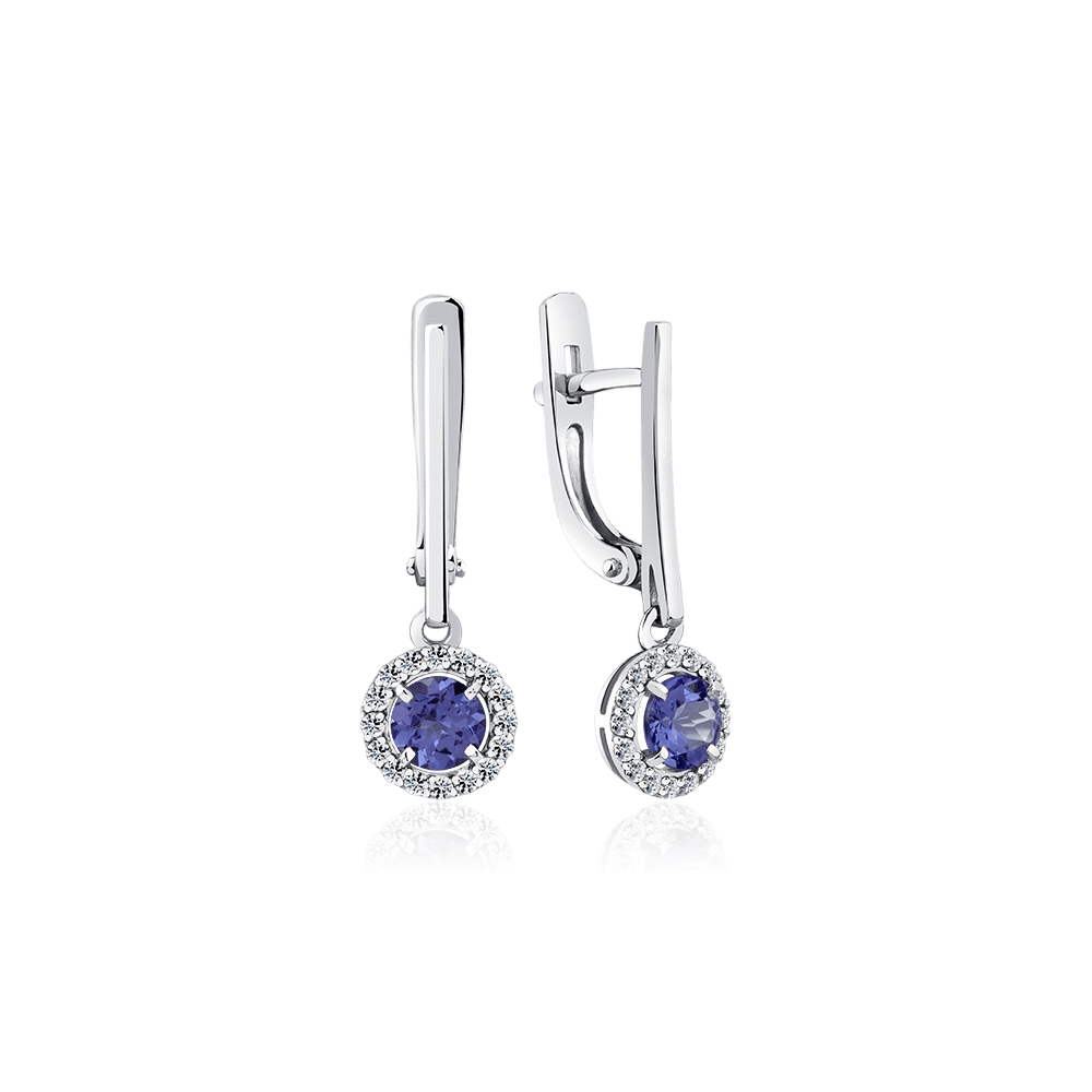 Серьги с танзанитом, бриллиантами из белого золота 585 пробы (арт. 126342)