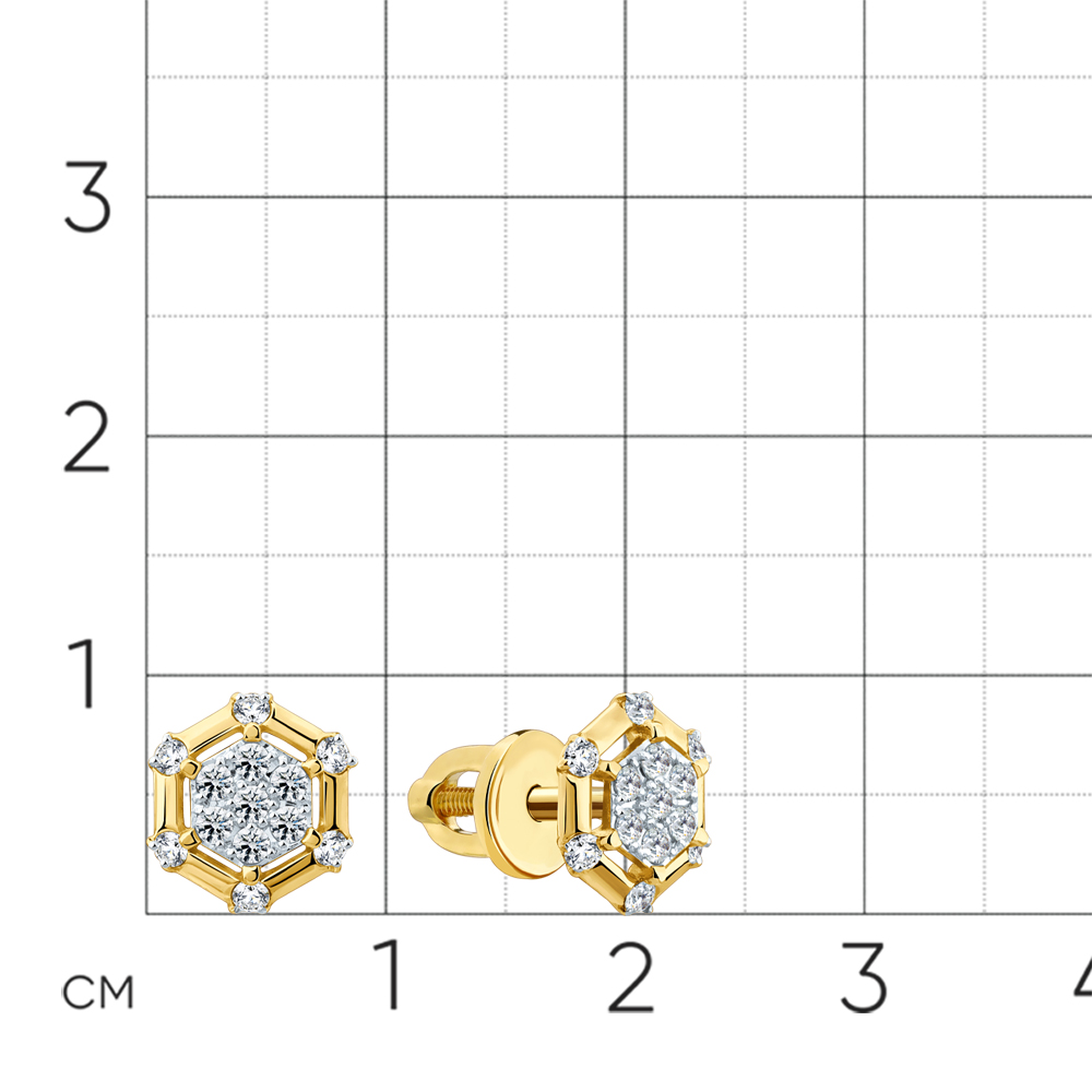 Серьги с бриллиантами из желтого золота 585 пробы, фото № 2