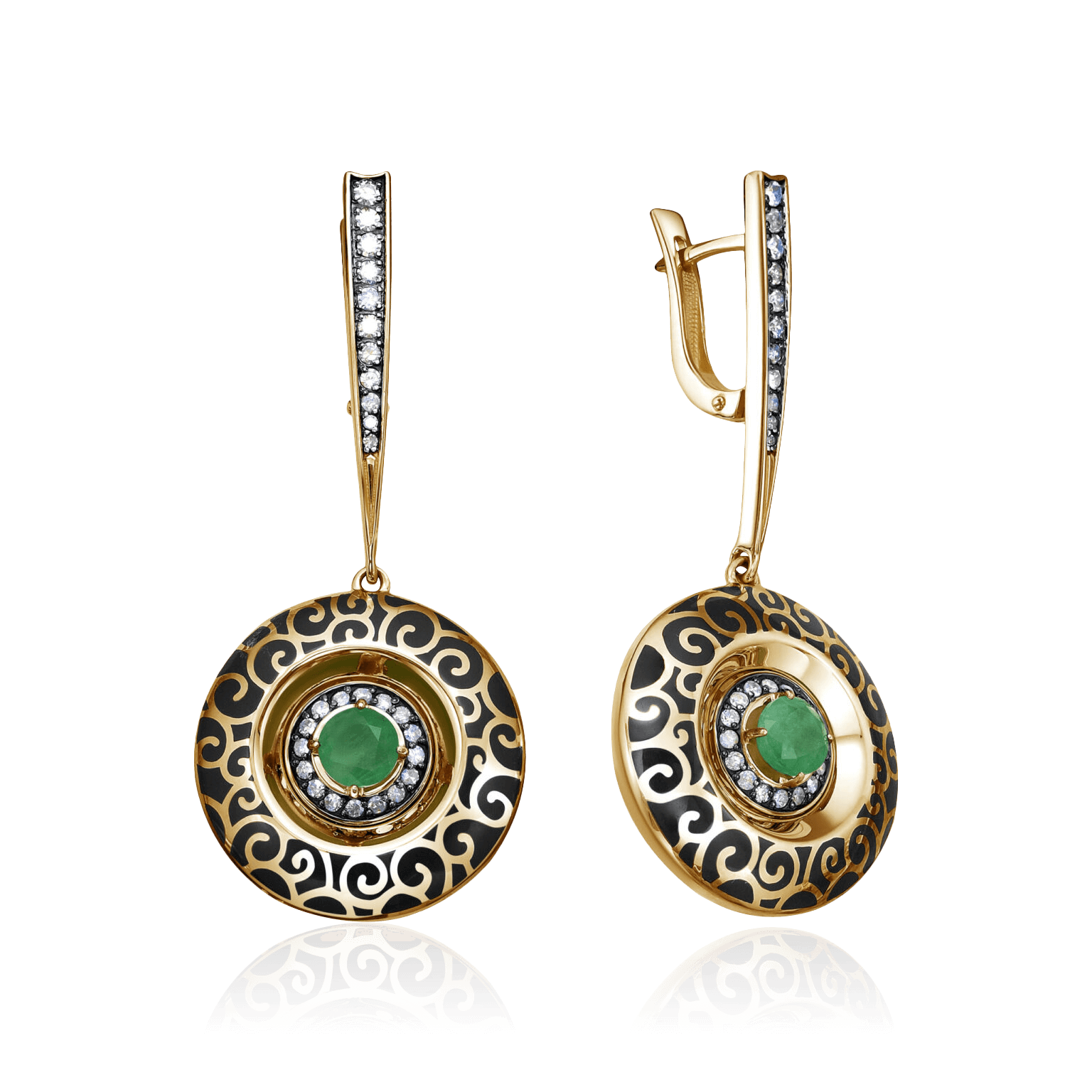 Серьги с изумрудом, бриллиантами из красного золота 585 пробы (арт. 121467)