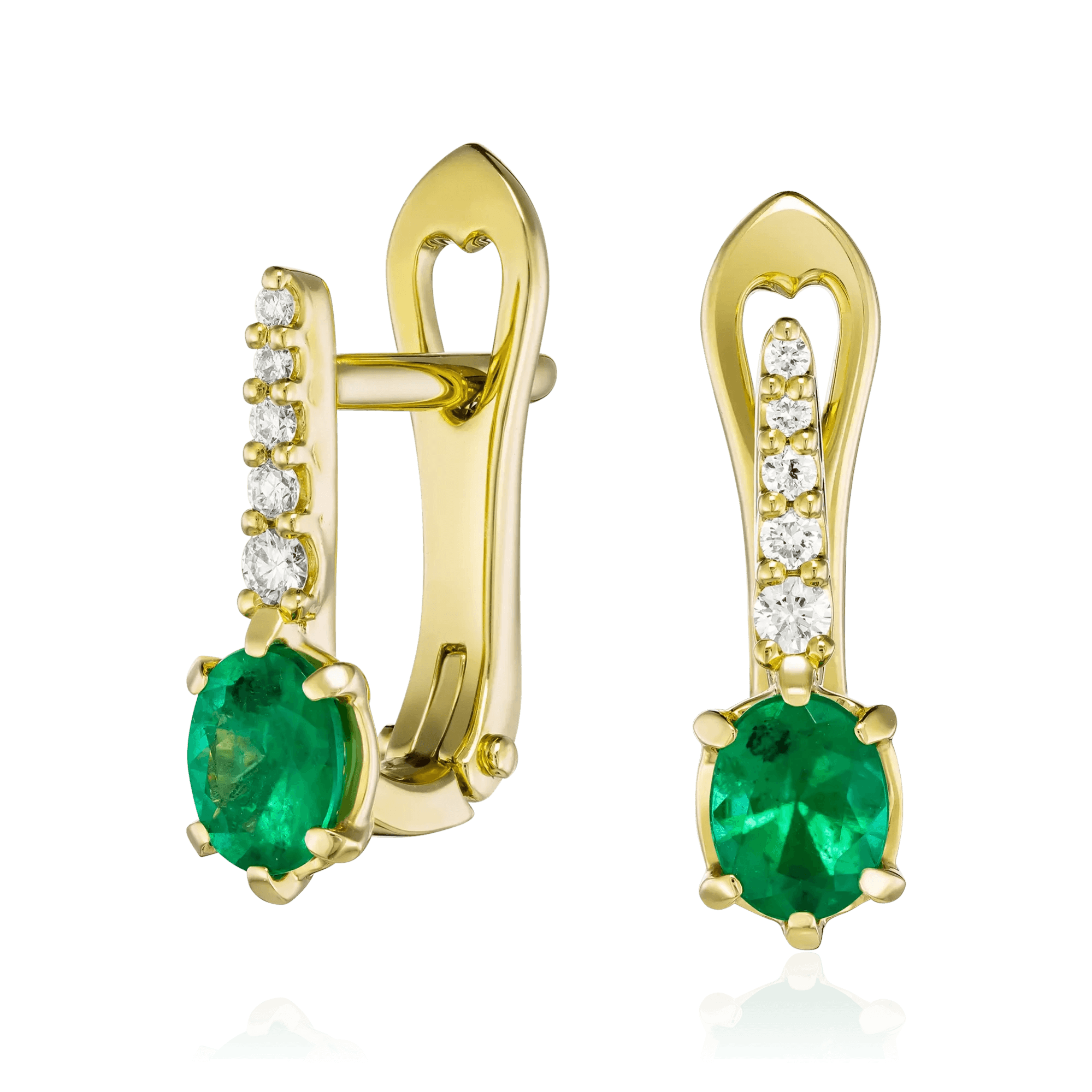 Серьги с изумрудом, бриллиантами из желтого золота 750 пробы (арт. 130673)
