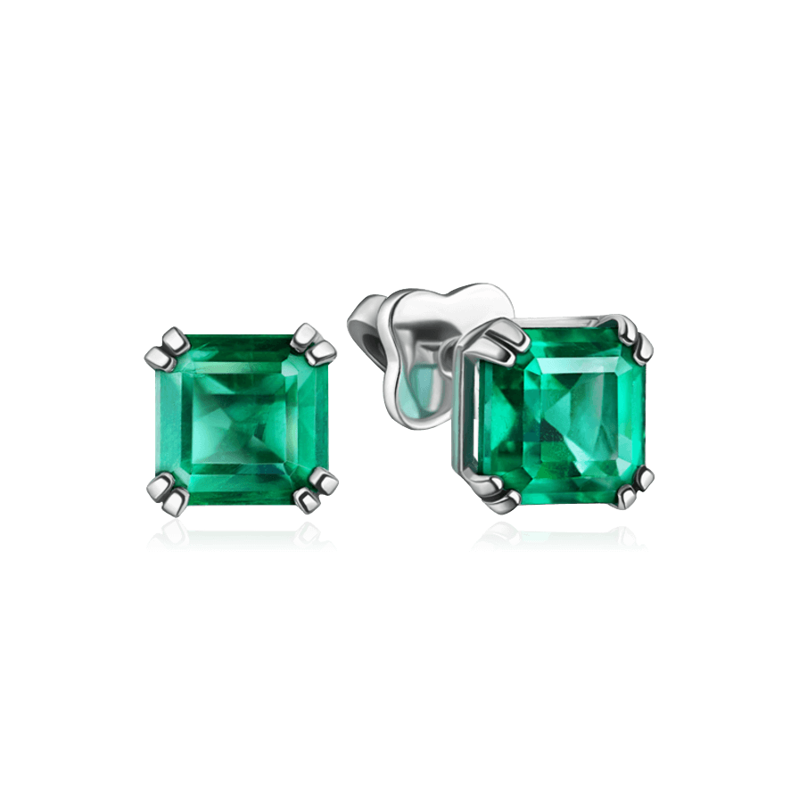 Серьги-пусеты с изумрудом из белого золота 585 пробы, фото № 1