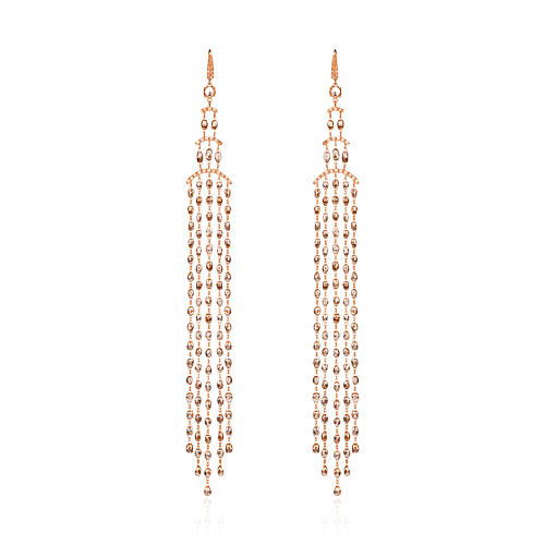 Длинные серьги с бриллиантами из красного золота 750 пробы (арт. 98070)