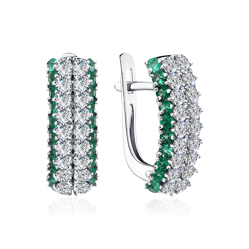 Серьги с бриллиантами, изумрудом из белого золота 585 пробы, фото № 1