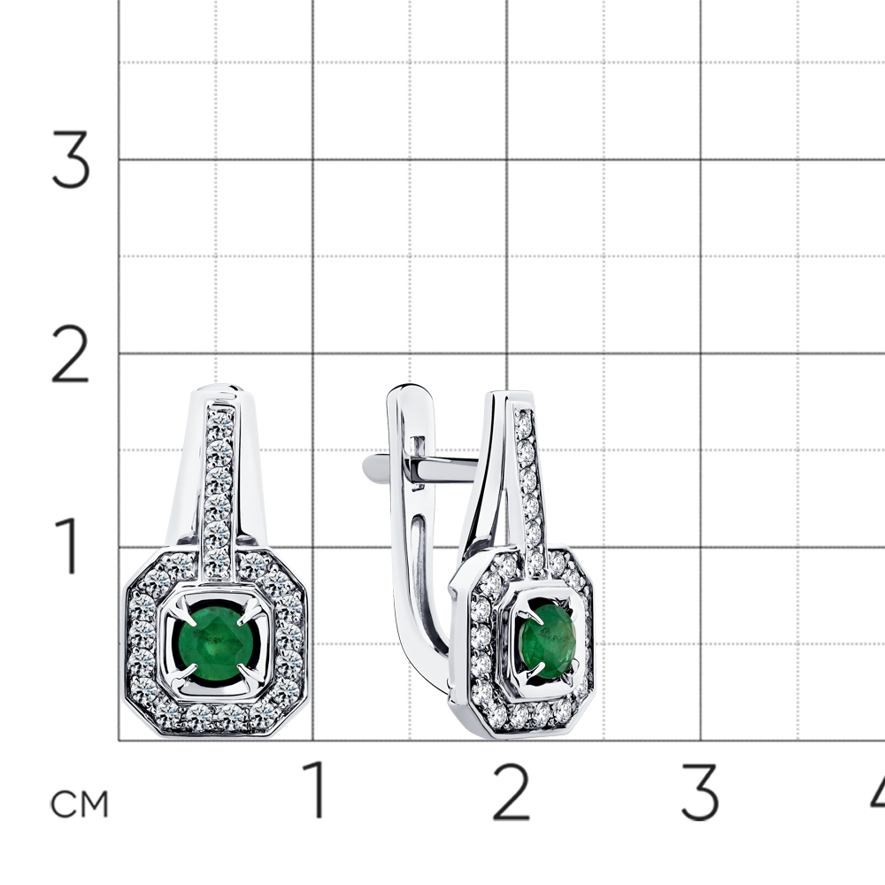 Серьги с изумрудом, бриллиантами из белого золота 585 пробы, фото № 2