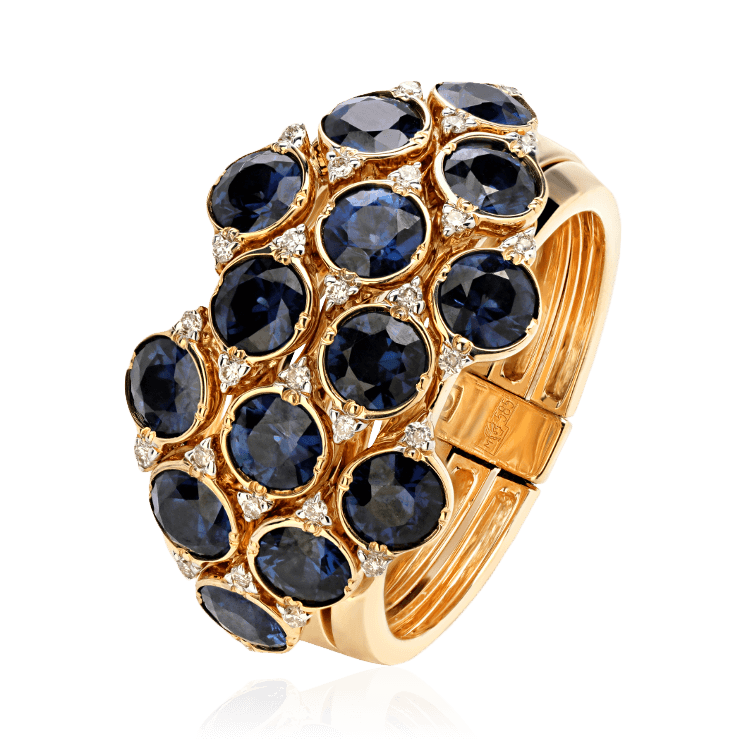 Кольцо с сапфиром, бриллиантами из желтого золота 585 пробы (арт. 88683)