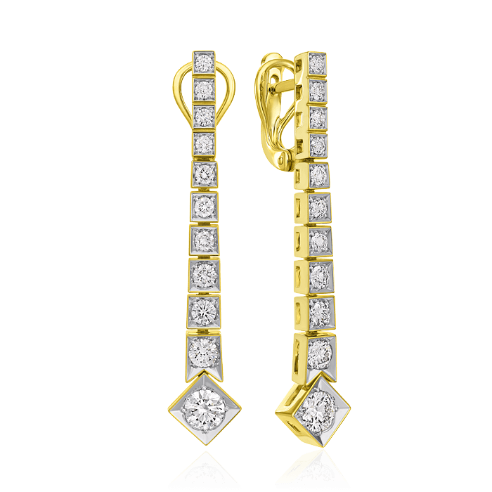 Серьги с бриллиантами из желтого золота 750 пробы, фото № 1