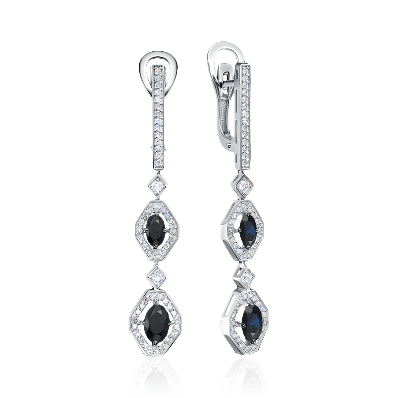 Серьги с сапфиром, бриллиантами из белого золота 585 пробы (арт. 122628)
