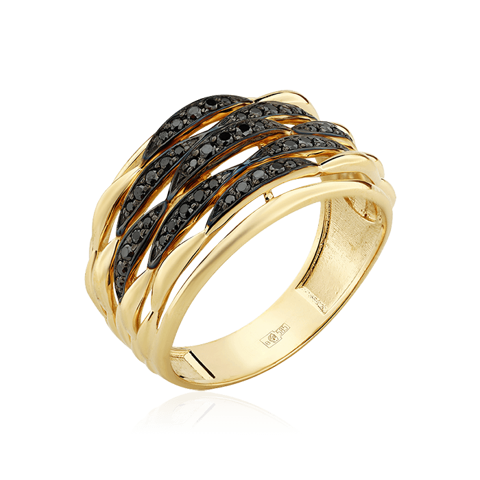 Кольцо с черными бриллиантами из желтого золота 585 (арт. 74998)