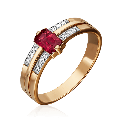 Кольцо с рубином, бриллиантами из красного золота 585 пробы (арт. 78070)